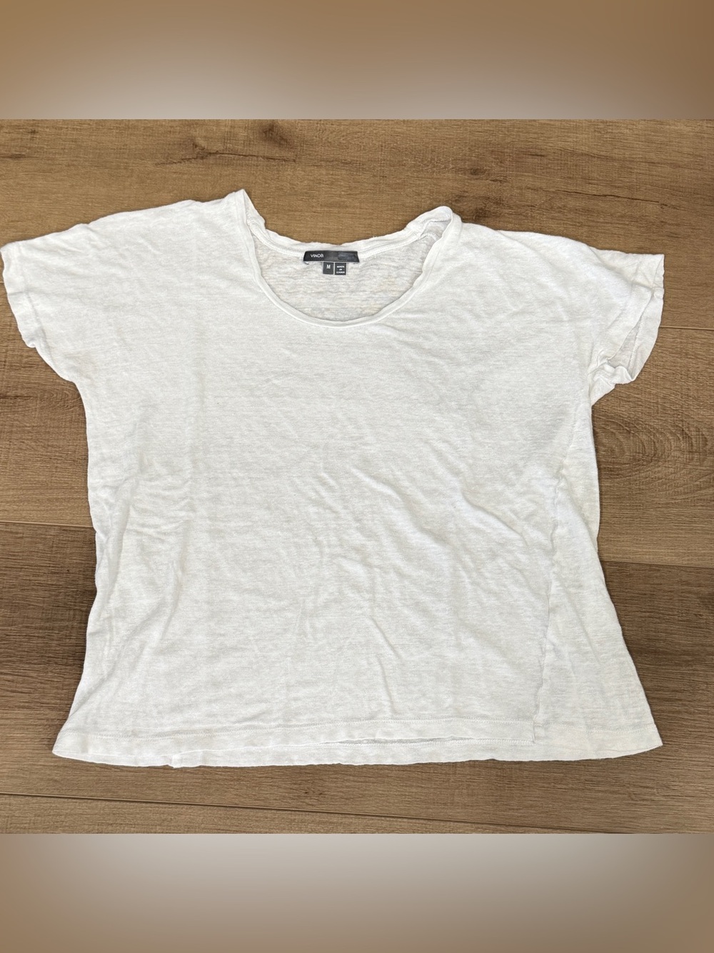Vince Women's White 100% Linen Cap Sleeve Scoop Round Neck Top Size Medium